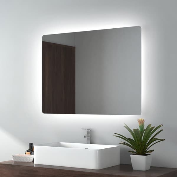 EMKE LED Badrumsspegel, 80x60 cm, Väggbrytare, Kallvitt Ljus 6500K, Minnesfunktion, Energieffektiv, IP44