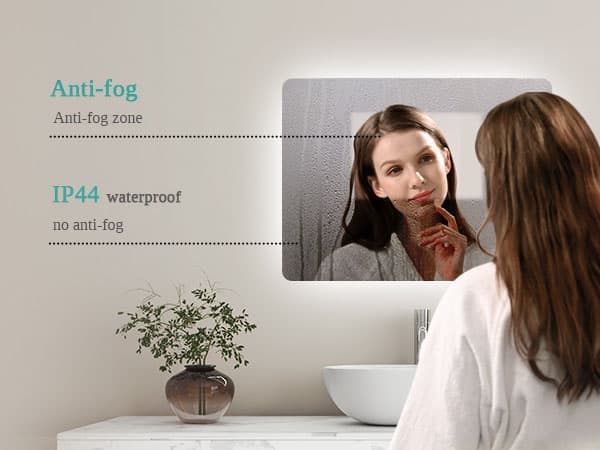 EMKE LED Badeværelsesspejl, 45x60 cm, Mekanisk Afbryder, 2 Lysfarver 3000/6500K, Anti-Dug, Hukommelsesfunktion, IP44, Hor/Vert