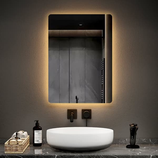 EMKE LED Badeværelsesspejl, 45x60 cm, Mekanisk Afbryder, 2 Lysfarver 3000/6500K, Anti-Dug, Hukommelsesfunktion, IP44, Hor/Vert
