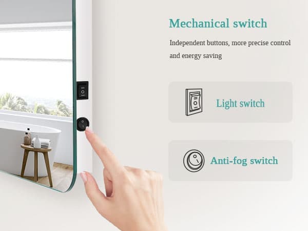 EMKE LED Badeværelsesspejl, 40x60 cm, Mekanisk Afbryder, 2 Lysfarver 3000/6500K, Anti-Dug, Hukommelsesfunktion, IP44, Hor/Vert