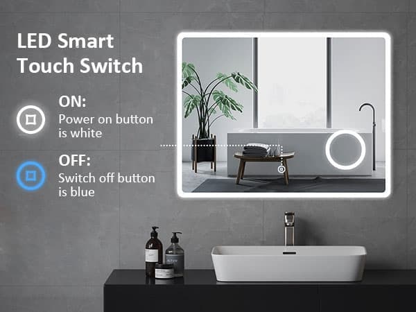 EMKE LED Badeværelsesspejl, 80x60 cm, 3x Forstørrelse, Koldt Hvidt Lys 6500K, Touch, Hukommelsesfunktion, IP44, Hor/Vert