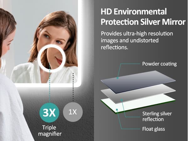 EMKE LED Badeværelsesspejl, 80x60 cm, 3x Forstørrelse, Koldt Hvidt Lys 6500K, Touch, Hukommelsesfunktion, IP44, Hor/Vert