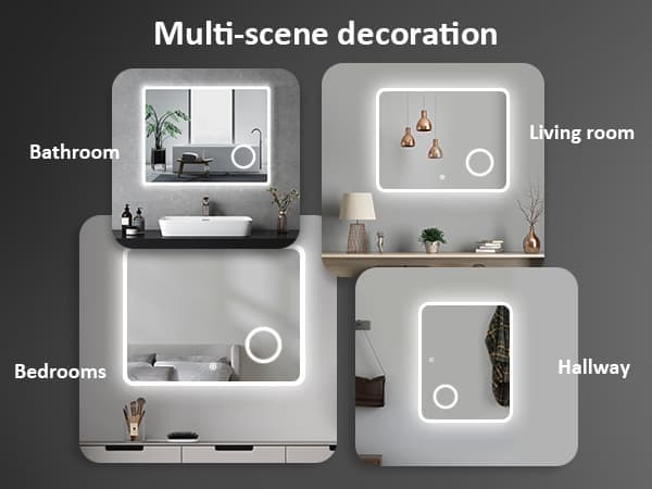 EMKE LED Badeværelsesspejl, 80x60 cm, 3x Forstørrelse, Koldt Hvidt Lys 6500K, Touch, Hukommelsesfunktion, IP44, Hor/Vert