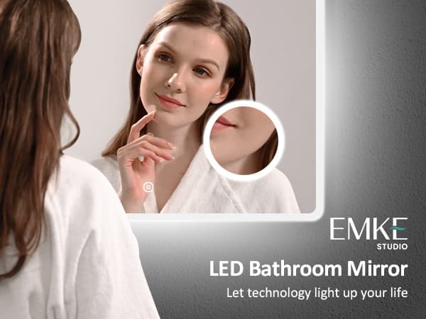 EMKE LED Badeværelsesspejl, 80x60 cm, 3x Forstørrelse, Koldt Hvidt Lys 6500K, Touch, Hukommelsesfunktion, IP44, Hor/Vert