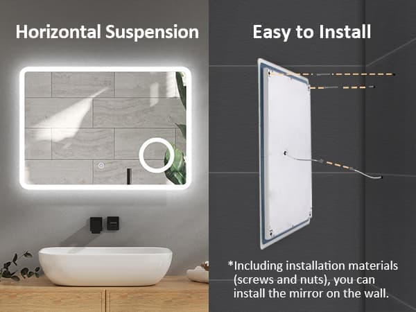 EMKE LED Badrumsspegel, 80x60 cm, 3x Förstoring, Kallvitt Ljus 6500K, Touch, Minnesfunktion, IP44