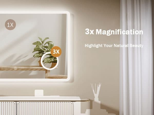 EMKE LED Badrumsspegel, 100x60 cm, 3x Förstoring, Dimmbar, Justerbar Ljus, Touch, Minnesfunktion, IP44, Hor/Vert