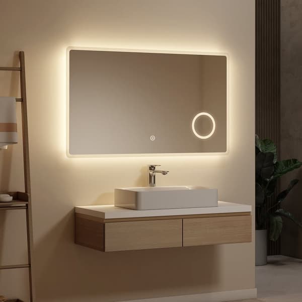 EMKE LED Badrumsspegel, 100x60 cm, 3x Förstoring, Dimmbar, Justerbar Ljus, Touch, Minnesfunktion, IP44, Hor/Vert