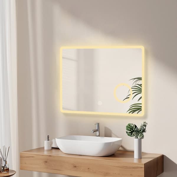 EMKE LED Badrumsspegel, 80x60 cm, 3x Förstoring, Immafri, Dimmbar, Justerbar Ljus, Touch, Minnesfunktion, IP44, Hor/Vert