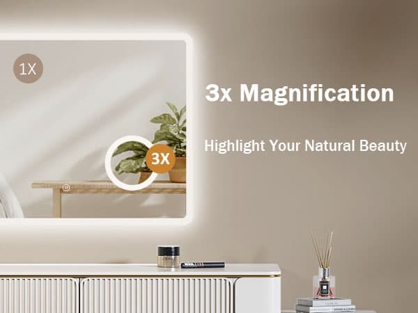 EMKE LED Badrumsspegel, 80x60 cm, 3x Förstoring, Immafri, Dimmbar, Justerbar Ljus, Touch, Minnesfunktion, IP44, Hor/Vert