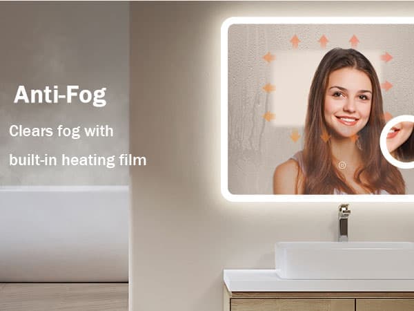 EMKE LED Badrumsspegel, 80x60 cm, 3x Förstoring, Immafri, Dimmbar, Justerbar Ljus, Touch, Minnesfunktion, IP44, Hor/Vert