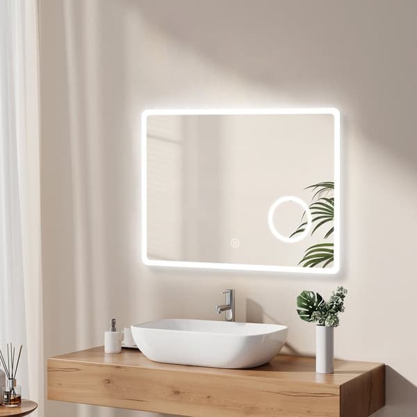 EMKE LED Badrumsspegel, 80x60 cm, 3x Förstoring, Immafri, Dimmbar, Justerbar Ljus, Touch, Minnesfunktion, IP44, Hor/Vert