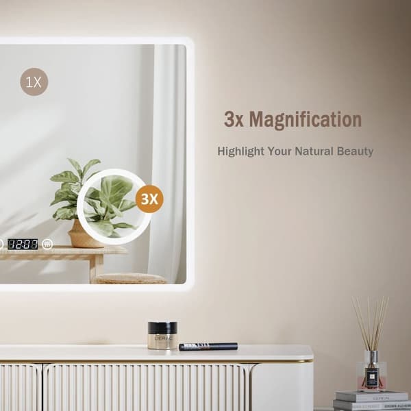 EMKE LED Badrumsspegel, 100x60 cm, 3x Förstoring, Immafri, Klocka, Dimmbar, Justerbar Ljus, Touch, Minnesfunktion, IP44, Horisontell