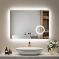 Pikkukuva 1 / 7: EMKE LED-kylpyhuoneen peili, 100x60 cm, 3x suurennus, huurtumista estävä kello, viileä valkoinen valo 6500K, kosketus, muistitoiminto, IP44, vaaka