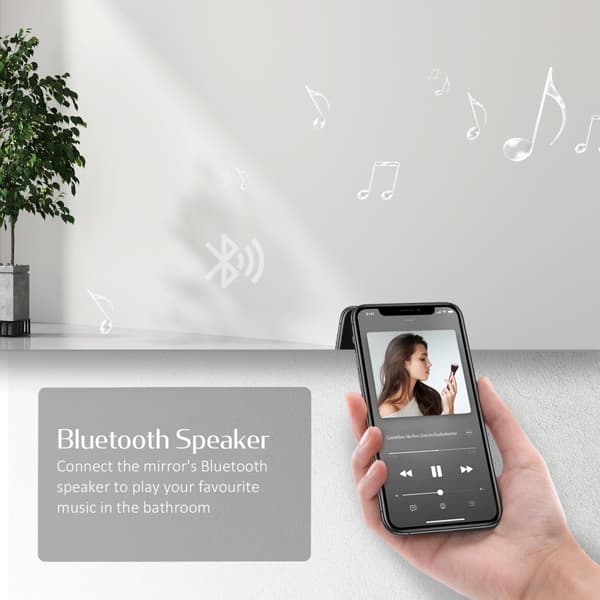 EMKE LED Badeværelsesspejl, 80x60 cm, 3x Forstørrelse, Anti-Dug, Ur, Bluetooth, Koldt Hvidt Lys 6500K, Touch, IP44, Vandret
