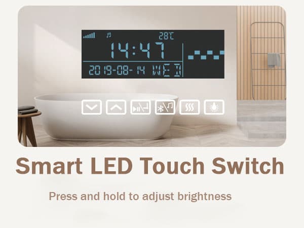 EMKE LED Badeværelsesspejl, 80x60 cm, 3x Forstørrelse, Anti-Dug, Ur, Bluetooth, Koldt Hvidt Lys 6500K, Touch, IP44, Vandret