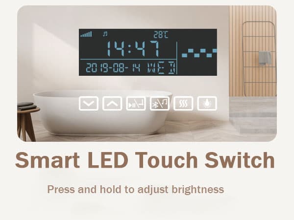 EMKE LED Badeværelsesspejl, 80x60 cm, 3x Forstørrelse, Anti-Dug, Ur, Bluetooth, Koldt Hvidt Lys 6500K, Touch, IP44, Vandret