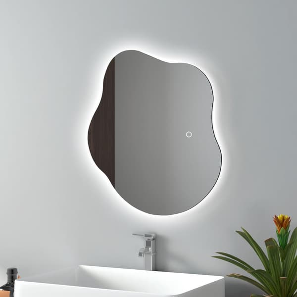 EMKE LED Badeværelsesspejl Asymmetrisk 50x45 cm, Touch, Dæmpbar, Justerbart lys, Anti-Dug, Hukommelsesfunktion, IP44