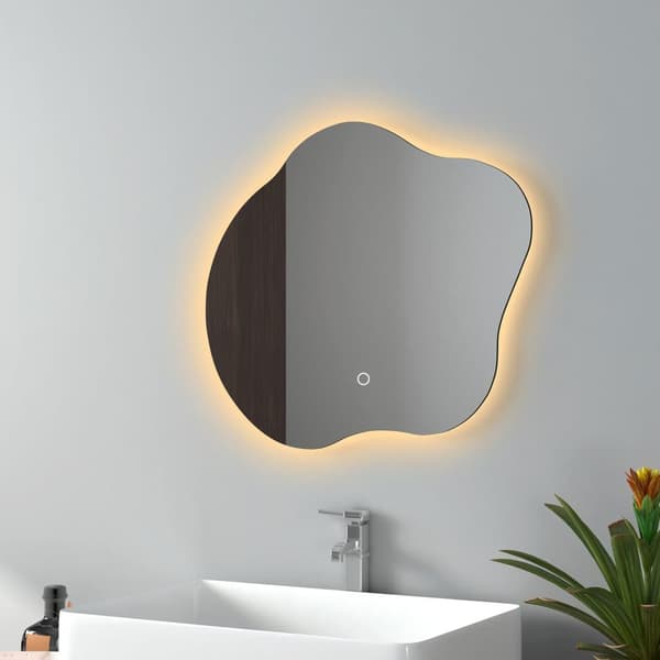 EMKE LED Badeværelsesspejl Asymmetrisk 50x45 cm, Touch, Dæmpbar, Justerbart lys, Anti-Dug, Hukommelsesfunktion, IP44