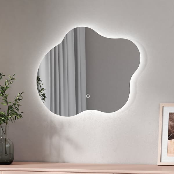 EMKE LED Badeværelsesspejl Asymmetrisk 60x50 cm, Touch, Dæmpbar, Justerbart lys, Anti-Dug, Hukommelsesfunktion, IP44