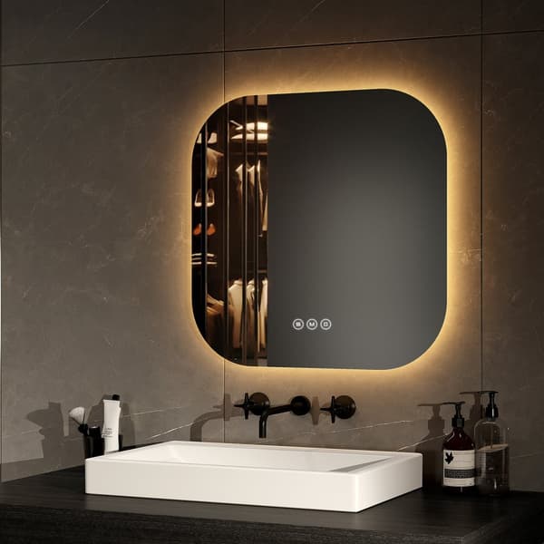 EMKE LED Badeværelsesspejl 50x50 cm, Touch, Anti-dug, Justerbart lys, Dæmpbar, Hukommelsesfunktion, Energieffektiv, IP44
