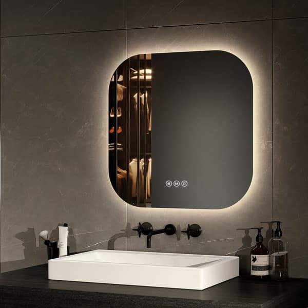 EMKE LED Badeværelsesspejl 50x50 cm, Touch, Anti-dug, Justerbart lys, Dæmpbar, Hukommelsesfunktion, Energieffektiv, IP44
