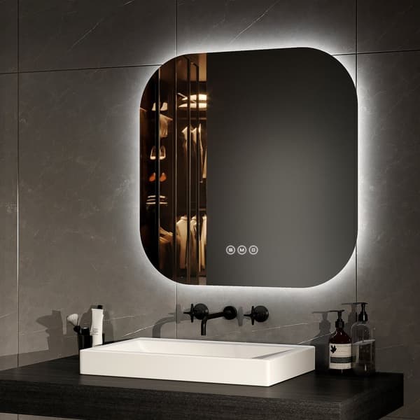 EMKE LED Badrumsspegel 60x60 cm, Touch, Immafri, Justerbar Ljus, Dimmbar, Minnesfunktion, Energieffektiv, IP44