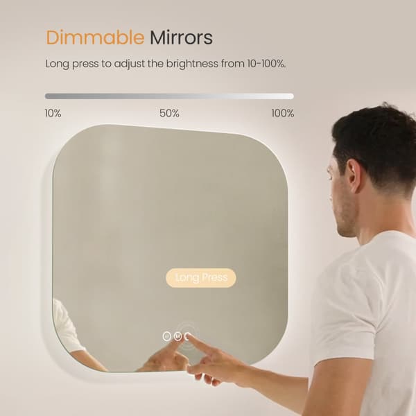EMKE LED Badrumsspegel 60x60 cm, Touch, Immafri, Justerbar Ljus, Dimmbar, Minnesfunktion, Energieffektiv, IP44