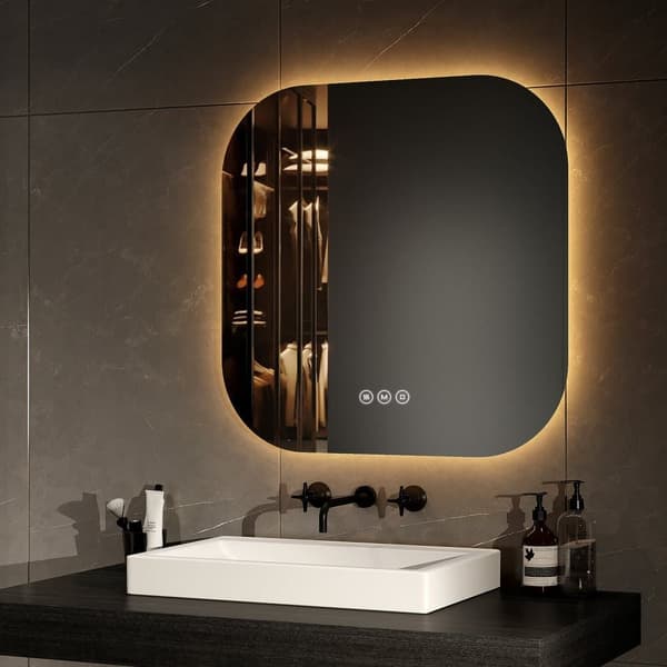 EMKE LED Badrumsspegel 60x60 cm, Touch, Immafri, Justerbar Ljus, Dimmbar, Minnesfunktion, Energieffektiv, IP44