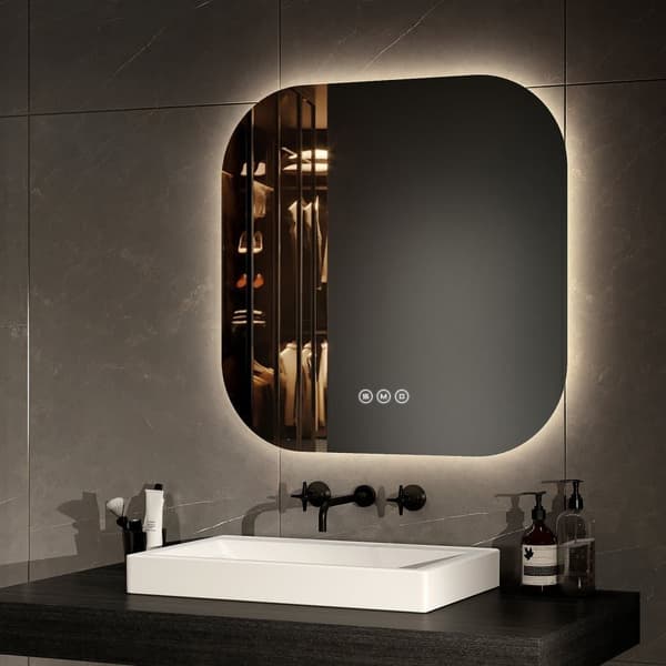 EMKE LED Badeværelsesspejl 60x60 cm, Touch, Anti-dug, Justerbart lys, Dæmpbar, Hukommelsesfunktion, Energieffektiv, IP44