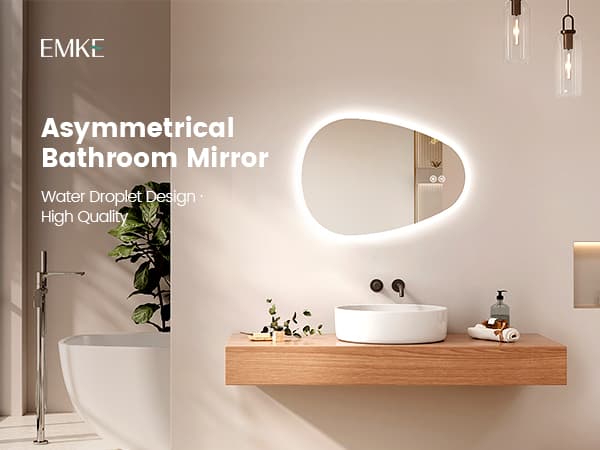 EMKE Asymmetrisk LED badeværelsesspejl 70x50 cm, Touch, Dæmpbar, 2 lyse farver, Anti-Dug, Auto Off, IP44