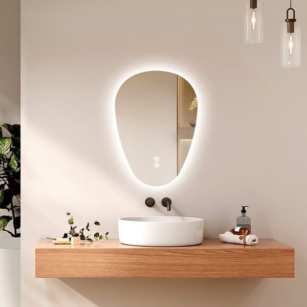EMKE Asymmetrisk LED badeværelsesspejl 70x50 cm, Touch, Dæmpbar, 2 lyse farver, Anti-Dug, Auto Off, IP44