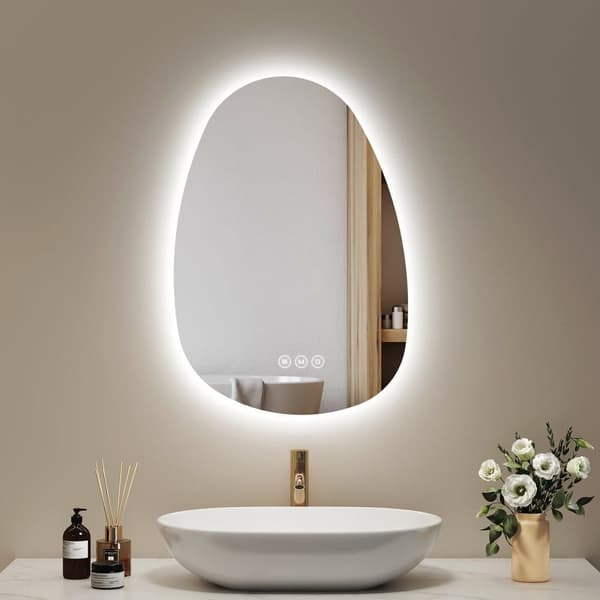 EMKE Asymmetrisk LED Badeværelsesspejl 65x45 cm, Touch, Dæmpbar, 2 lysfarver, Anti-dug, Automatisk slukning, IP44