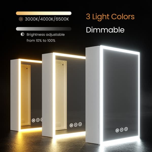 EMKE LED Badrumsskåp med Spegel, 50x70 cm, Dimmbar, Justerbar Ljus, Glas Hyllor, Immafri, Sandblästra Vit