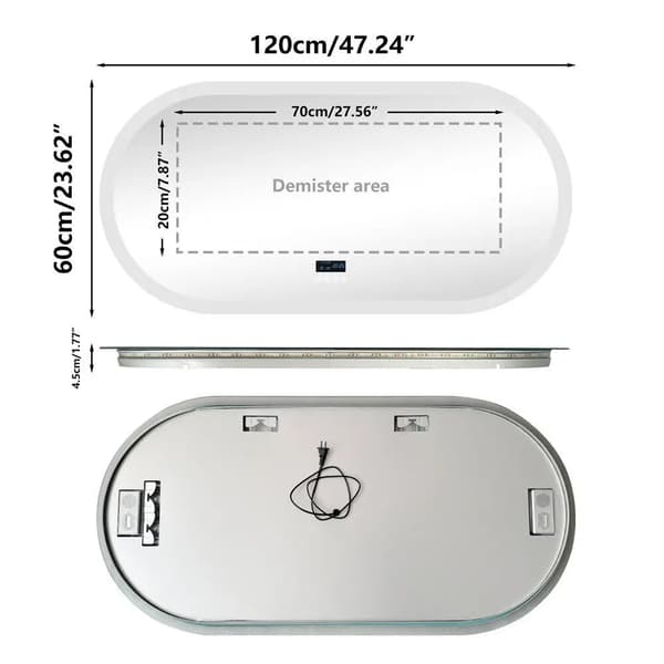 Oval Badeværelsesspejl, Indbygget Bluetooth-højttaler, Justerbart Lys,1200x600mm