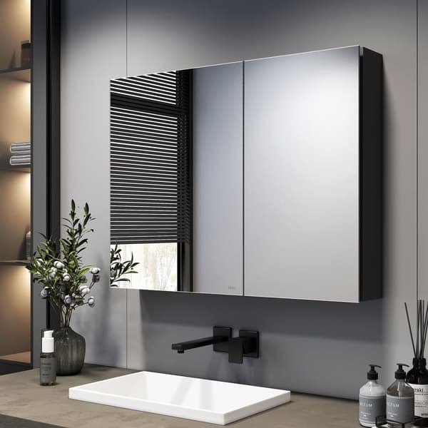 EMKE Spegelgarderob 85x14,5x65 cm – Maximal förvaring, dubbelsidig spegel, matt svart