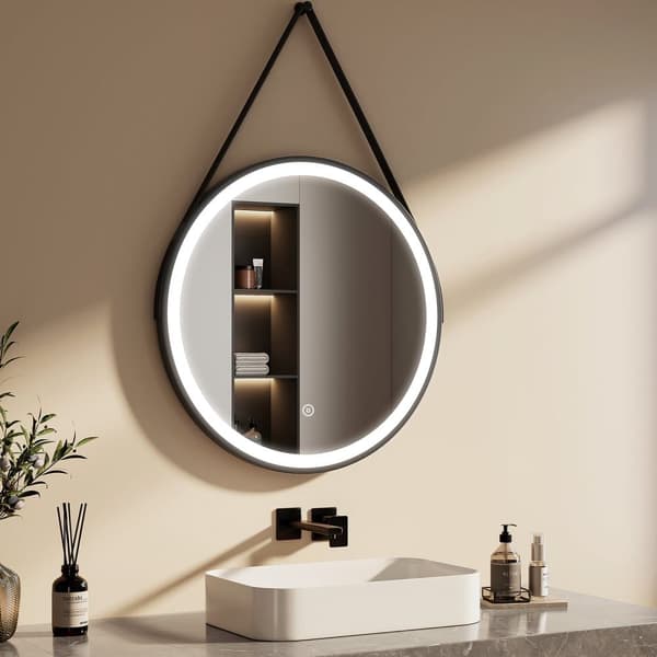 EMKE Badrumsspegel 70 cm – Belyst, justerbar ljusstyrka (6500K), touch, svart metallram, IP44, minnesfunktion
