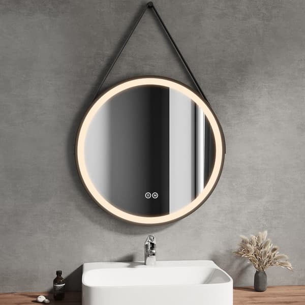EMKE LED-spejl 70 cm – 3 farvetilstande, dæmpbar, touch-kontrol, sort ramme, IP44, hukommelsesfunktion