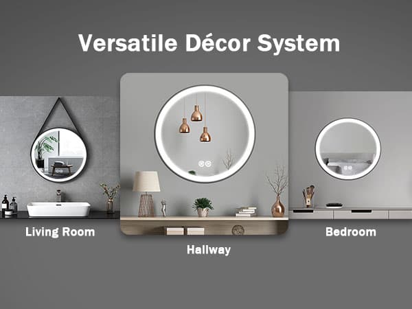 EMKE LED-spegel 70 cm – 3 färglägen, dimbar, touch-kontroll, svart ram, IP44, minnesfunktion