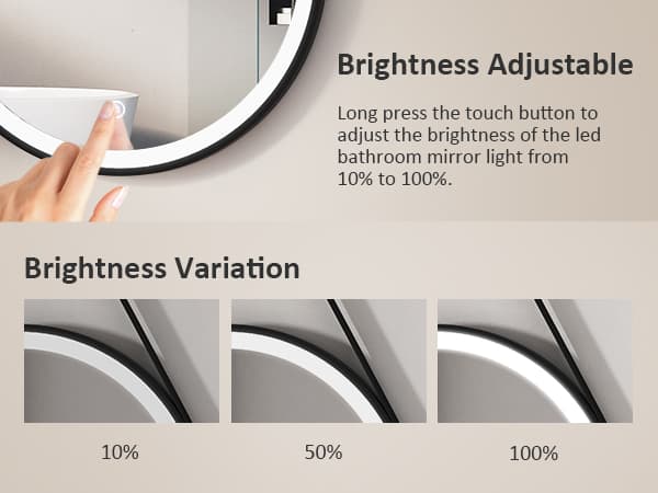 EMKE Badeværelsesspejl 80 cm – LED-belysning, justerbar lysstyrke (6500K), touch, sort ramme, IP44, hukommelsesfunktion