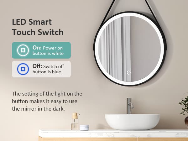 EMKE Badrumsspegel 50 cm – LED-belyst, justerbar ljusstyrka (6500K), touch, svart ram, IP44, minnesfunktion