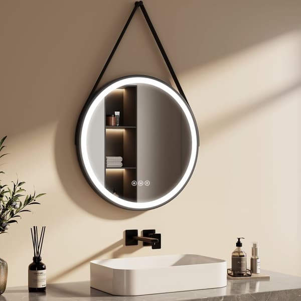 EMKE Rundt LED-spejl 60 cm – Anti-dugger, 3 lysfarver, dæmpbar, touch, hukommelsesfunktion