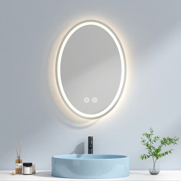 EMKE Rund Badrumsspegel 50x70cm - LED-belyst, dimbar, anti-immare, minnesfunktion, IP44 (horisontell/vertikal)