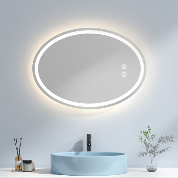EMKE Rund Badrumsspegel 60x80cm - LED, dimbar, justerbar ljusstyrka, anti-immare, IP44