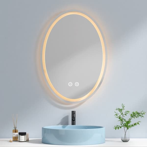 EMKE Rund Badrumsspegel 60x80cm - LED, dimbar, justerbar ljusstyrka, anti-immare, IP44