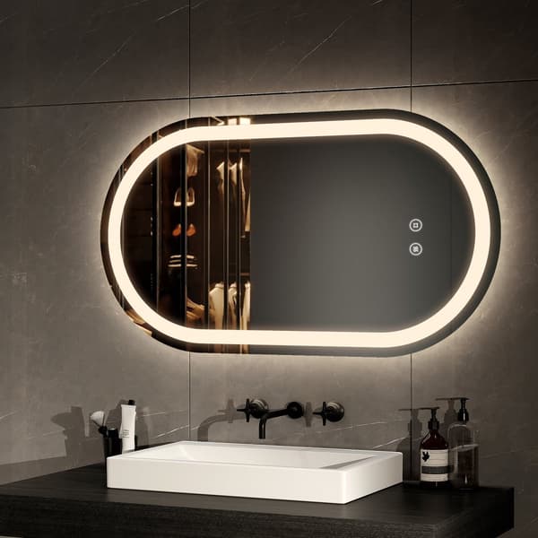 EMKE Oval Badrumsspegel 50x90cm - LED-belyst, touch-kontroll, anti-immare, energisnål, IP44