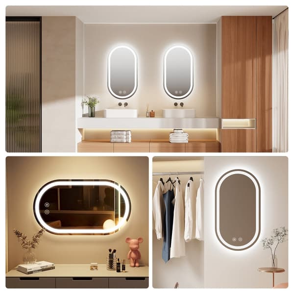 EMKE Soikea Kylpyhuoneen Peili 50x90cm - LED-valaistu, kosketusohjaus, huurtumaton, energiatehokas, IP44