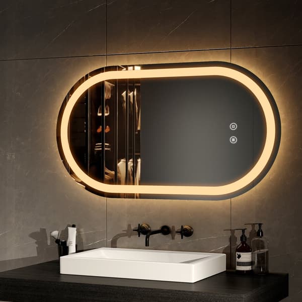 EMKE Oval Badrumsspegel 50x90cm - LED-belyst, touch-kontroll, anti-immare, energisnål, IP44