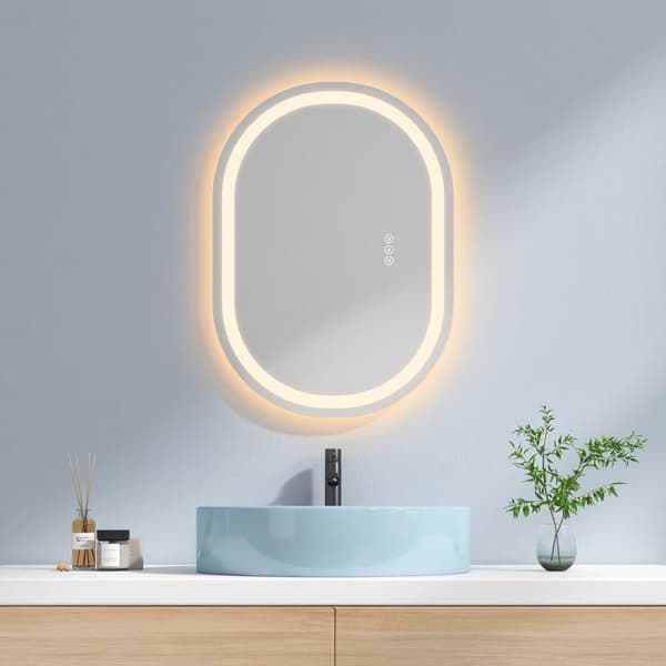 EMKE Ovalt Badeværelsesspejl 70x50cm - Moderne LED-spejl, dæmpbart, anti-dug, vægmonteret