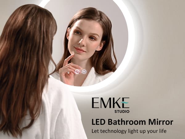 EMKE Pyöreä Kylpyhuoneen Peili Ø70cm - LED-valaistu, himmennettävä, huurtumaton, muistitoiminto, IP44