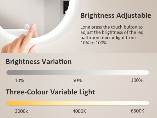 EMKE Pyöreä Kylpyhuoneen Peili Ø70cm - LED-valaistu, himmennettävä, huurtumaton, muistitoiminto, IP44